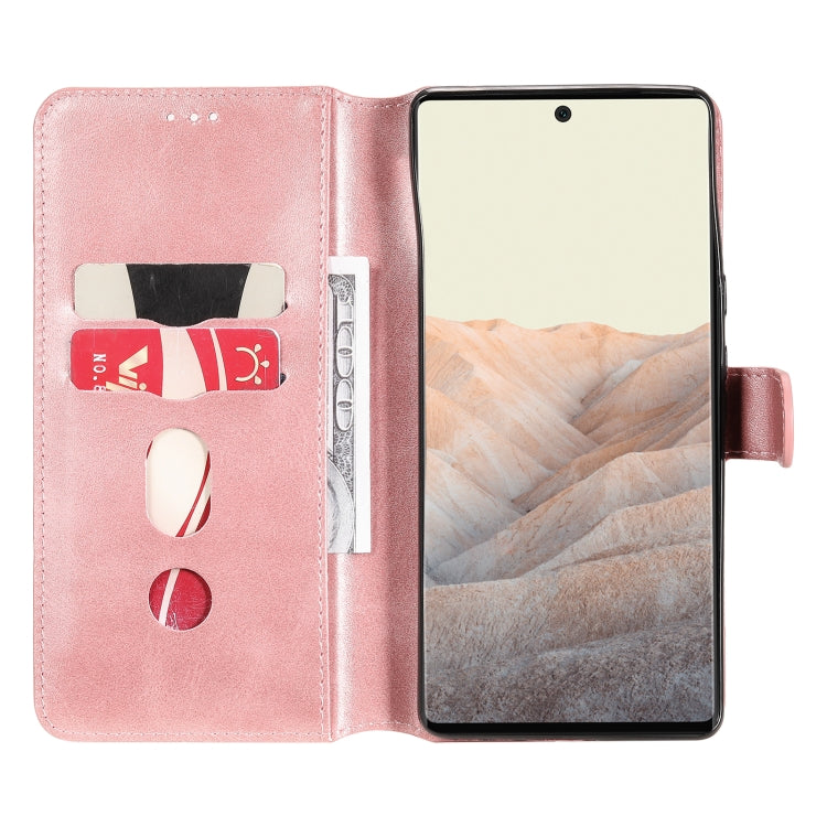 Caja clásica de la textura de la carne de becerro PU + TPU Funda de cuero Horizontal Flip con soporte y tragamonedas y billetera para Google Pixel 6 Pro (oro rosa)