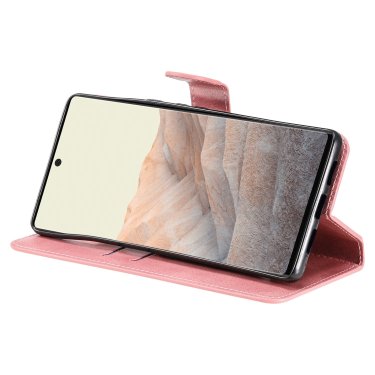 Caja clásica de la textura de la carne de becerro PU + TPU Funda de cuero Horizontal Flip con soporte y tragamonedas y billetera para Google Pixel 6 Pro (oro rosa)
