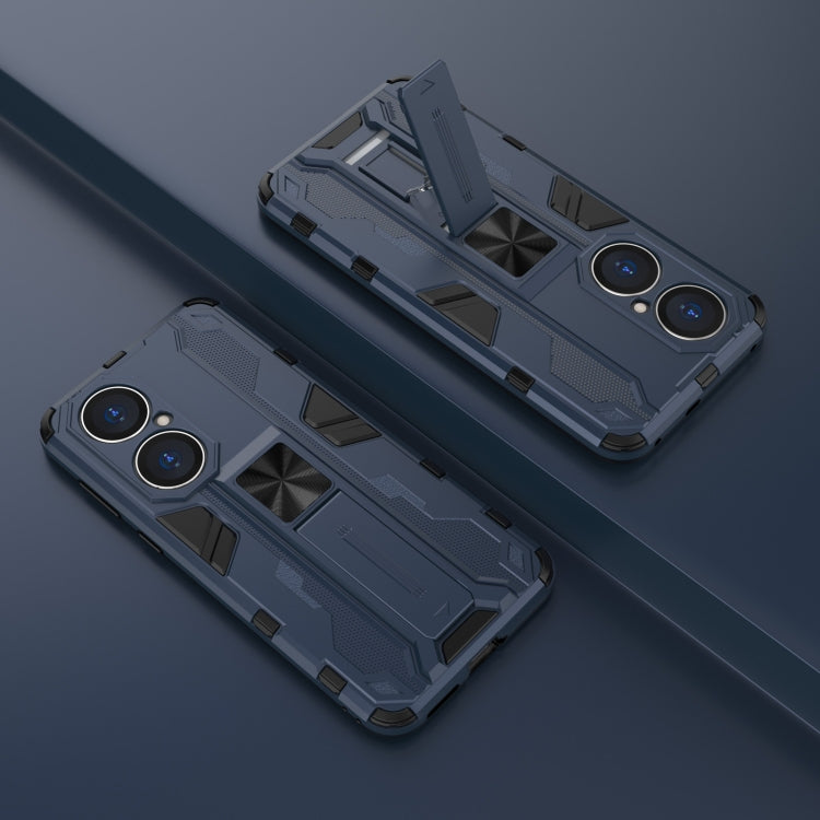 Para Huawei P50 Supersonic PC + TPU Funda protectora a prueba de golpes con soporte (azul oscuro)