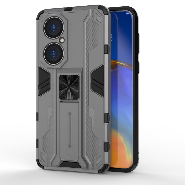 Para Huawei P50 SUPERSONIC PC + TPU Funda protectora a prueba de golpes con titular (gris)