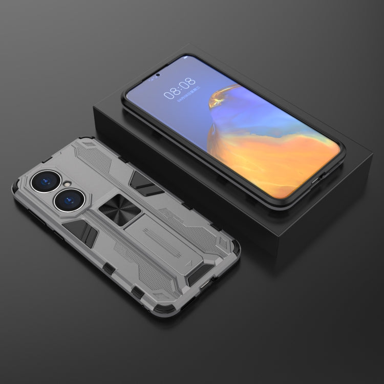 Para Huawei P50 SUPERSONIC PC + TPU Funda protectora a prueba de golpes con titular (gris)