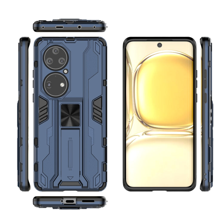 Para Huawei P50 Pro Supersonic PC + TPU Funda protectora a prueba de golpes con titular (azul oscuro)