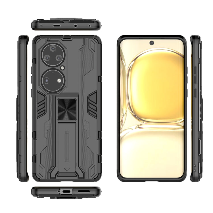 Para Huawei P50 Pro Supersonic PC + TPU Funda protectora a prueba de golpes con titular (negro)