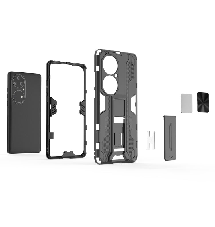 Para Huawei P50 Pro Supersonic PC + TPU Funda protectora a prueba de golpes con titular (negro)