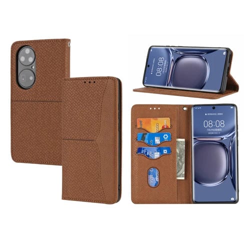 Para Huawei P50 Textura Textura Magnética Caja de cuero Horizontal Flip PU con soporte y ranuras para tarjetas y Filtera (Marrón)