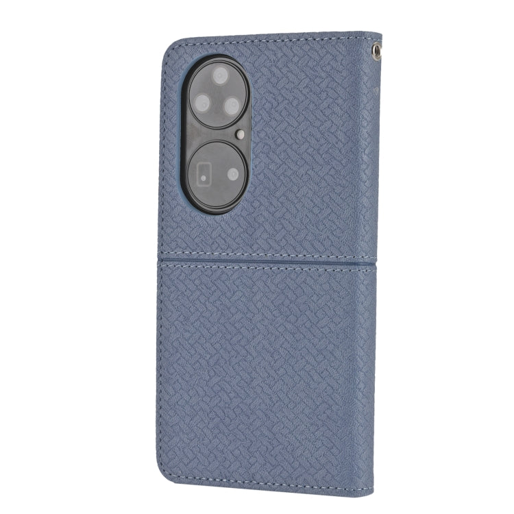 Para Huawei P50 Textura Textura Costura Magnética Horizontal Flip PU Funda de cuero con soporte y ranuras para tarjetas y billetera y cordón (gris)