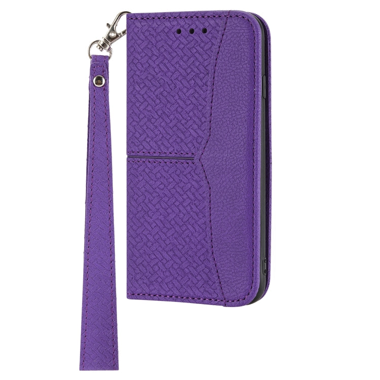 Para Huawei P50 Textura tejida Costura Magnética Horizontal Flip PU Funda de cuero con soporte y ranuras para tarjetas y Filtera (Púrpura)
