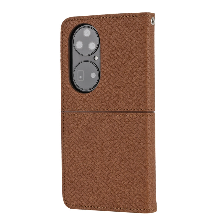 Para Huawei P50 Pro Textura Textura Magnética Horizontal Flip PU Funda de cuero con soporte y ranuras para tarjetas y cordón (marrón)
