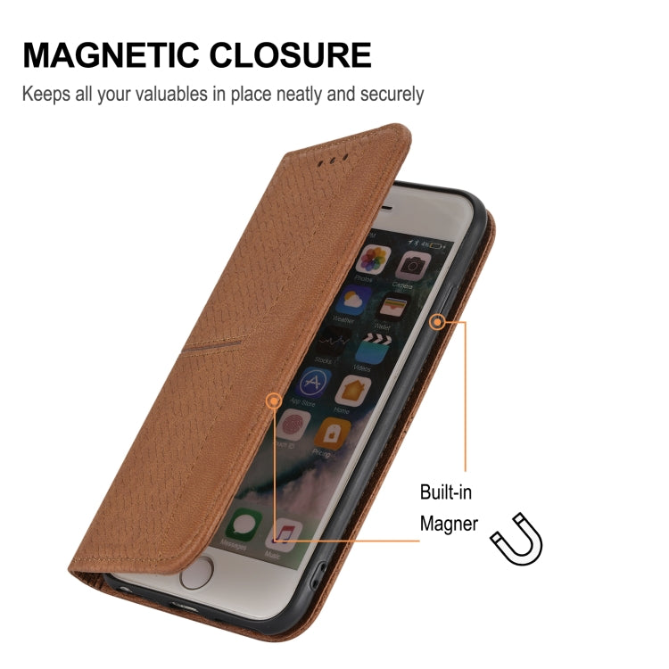 Para Huawei P50 Pro Textura Textura Magnética Horizontal Flip PU Funda de cuero con soporte y ranuras para tarjetas y cordón (marrón)