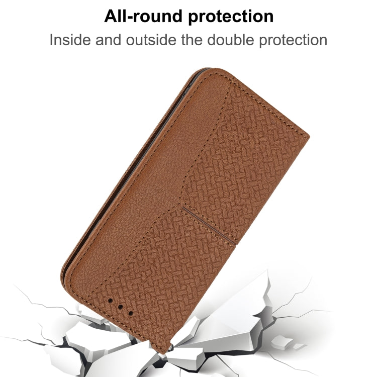 Para Huawei P50 Pro Textura Textura Magnética Horizontal Flip PU Funda de cuero con soporte y ranuras para tarjetas y cordón (marrón)