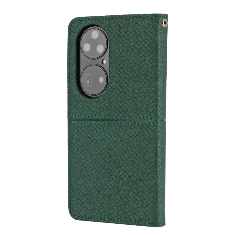 Para Huawei P50 Pro Textura Textura Textura Magnética Funda de cuero Horizontal Flip PU con soporte y ranuras para tarjetas y Billetera y cordón (verde)