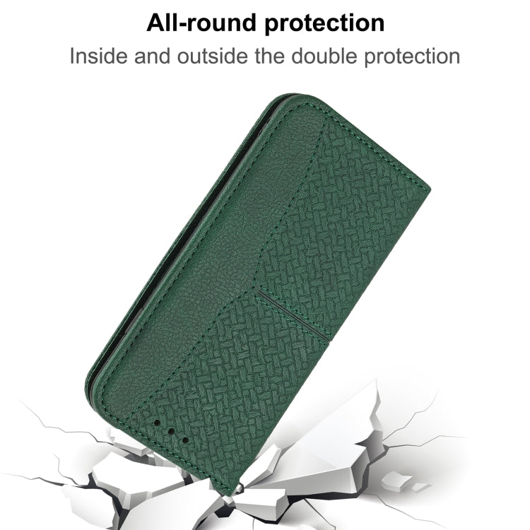 Para Huawei P50 Pro Textura Textura Textura Magnética Funda de cuero Horizontal Flip PU con soporte y ranuras para tarjetas y Billetera y cordón (verde)