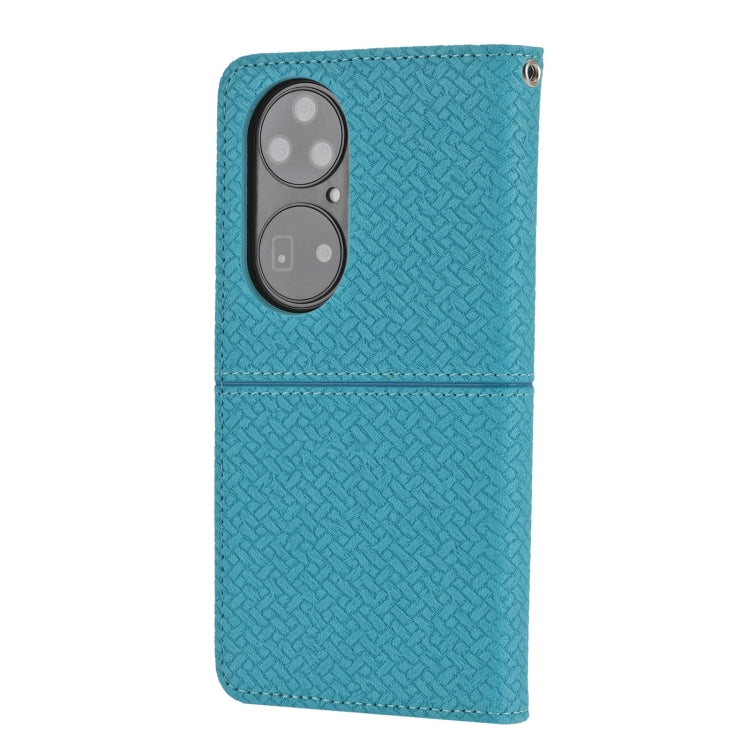 Para Huawei P50 Pro Textura Textura Magnética Horizontal Flip PU Funda de cuero con soporte y tragamonedas de tarjetas y billetera y cordón (azul)