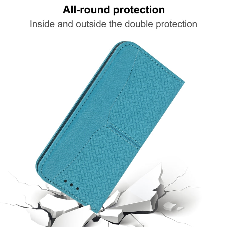Para Huawei P50 Pro Textura Textura Magnética Horizontal Flip PU Funda de cuero con soporte y tragamonedas de tarjetas y billetera y cordón (azul)
