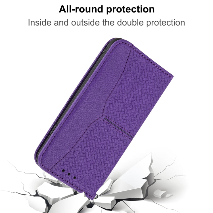 Para Huawei P50 Pro Textura Textura Magnética Horizontal Flip PU Funda de cuero con soporte y ranuras para tarjetas y Billetera y cordón (púrpura)