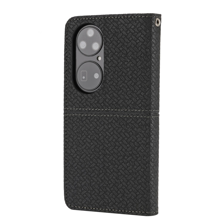 Para Huawei P50 Pro Textura Textura Magnética Horizontal Flip PU Funda de cuero con soporte y ranuras para tarjetas y Filtera (Negro)