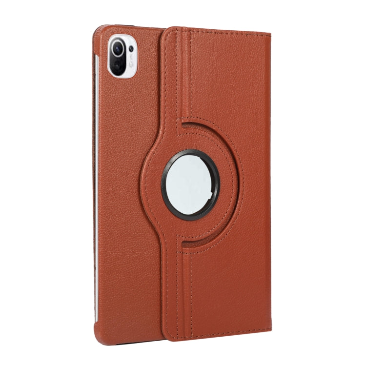 Para Xiaomi Pad 5 Pro / Pad 5 360 grados Rotación Litchi Texture Funda de cuero con soporte (marrón)