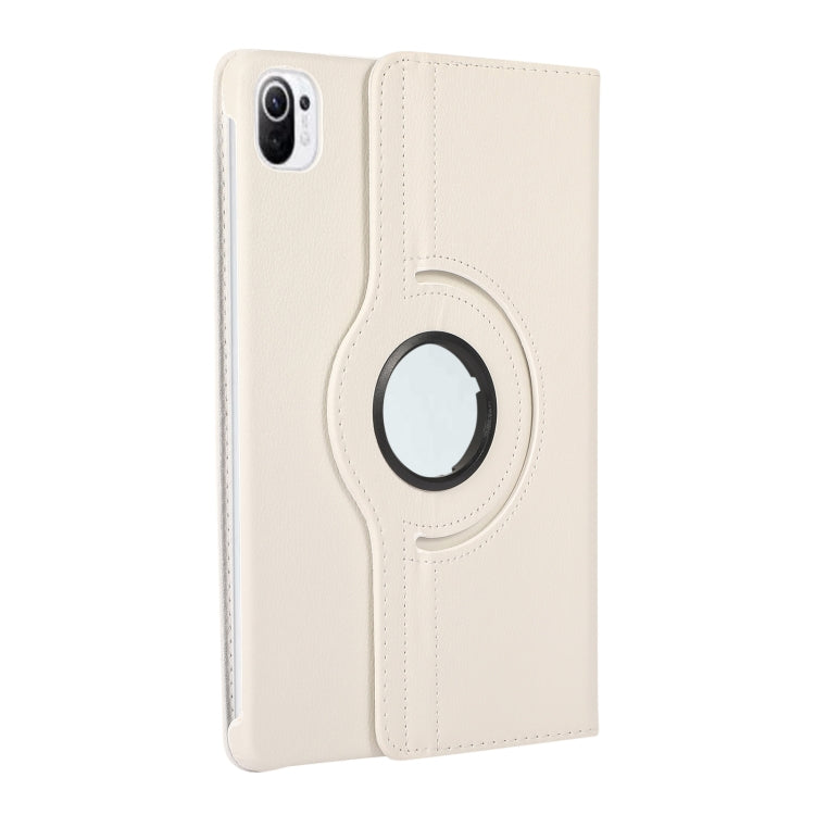 Para Xiaomi Pad 5 Pro / Pad 5 360 grados Rotación Litchi Texture Funda de cuero con soporte (blanco)
