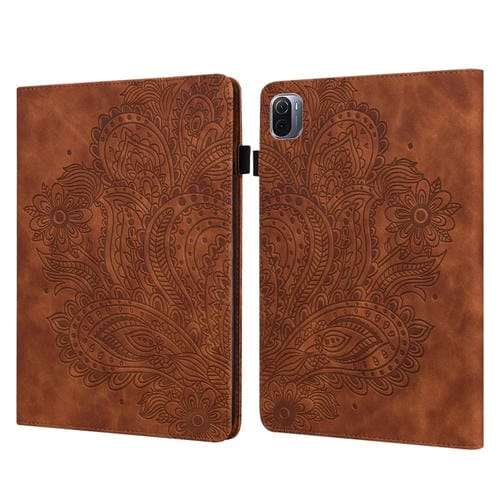 Para Xiaomi Pad 5 Pro / Pad 5 Papacock patrón en relieve TPU + PU Funda de cuero Horizontal Flip de PU con soporte y ranuras para tarjetas y Función de desvanecimiento / desvanecimiento (Marrón)