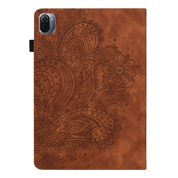 Para Xiaomi Pad 5 Pro / Pad 5 Papacock patrón en relieve TPU + PU Funda de cuero Horizontal Flip de PU con soporte y ranuras para tarjetas y Función de desvanecimiento / desvanecimiento (Marrón)