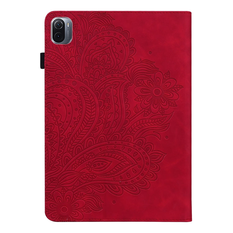 Para Xiaomi Pad 5 PRO / PAD 5 PEACOCH PATTEL en relieve TPU + PU Funda de cuero horizontal de la PU con soporte y ranuras para tarjetas y Función de desvanecimiento / desvanecimiento (rojo)