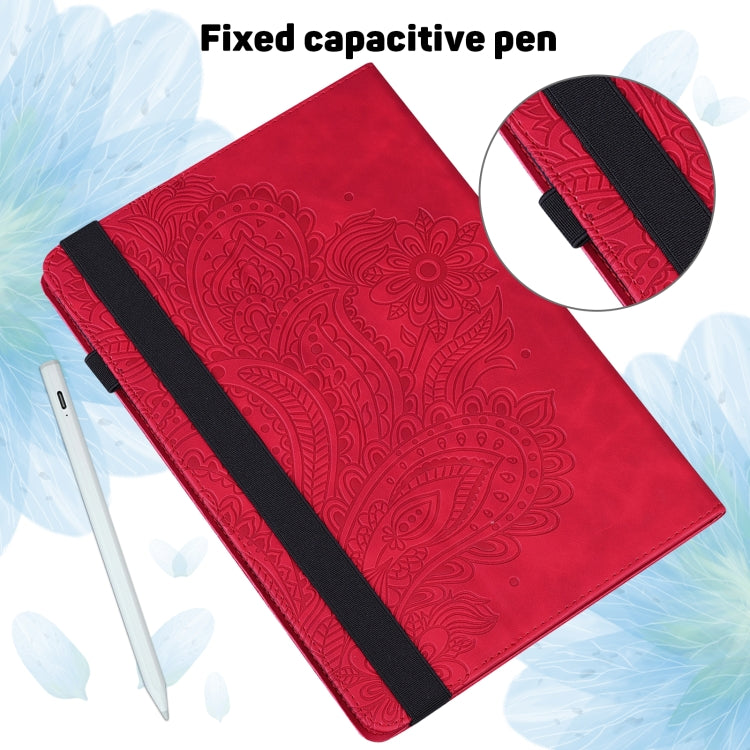 Para Xiaomi Pad 5 PRO / PAD 5 PEACOCH PATTEL en relieve TPU + PU Funda de cuero horizontal de la PU con soporte y ranuras para tarjetas y Función de desvanecimiento / desvanecimiento (rojo)