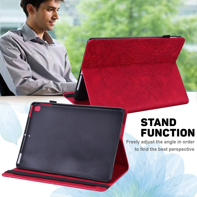 Para Xiaomi Pad 5 PRO / PAD 5 PEACOCH PATTEL en relieve TPU + PU Funda de cuero horizontal de la PU con soporte y ranuras para tarjetas y Función de desvanecimiento / desvanecimiento (rojo)