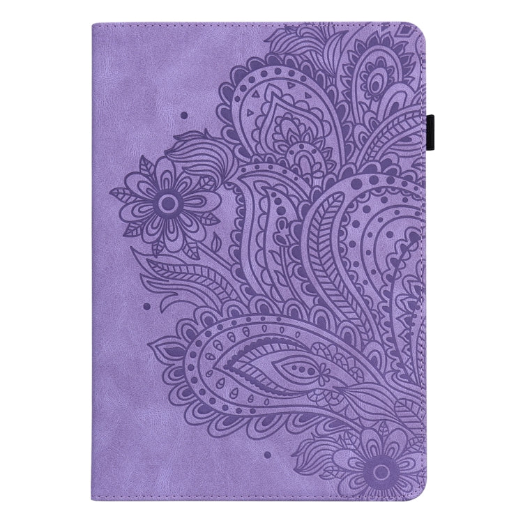 Para Xiaomi Pad 5 Pro / Pad 5 Papacock patrón en relieve TPU + PU Funda de cuero horizontal de la PU con soporte y ranuras para tarjetas y Función de desvanecimiento / desvanecimiento (púrpura)