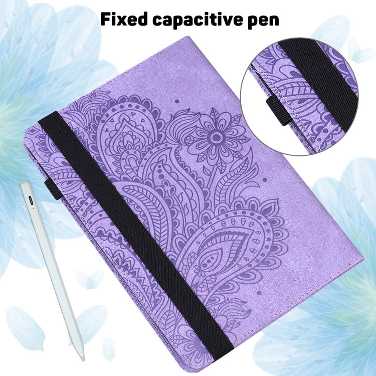 Para Xiaomi Pad 5 Pro / Pad 5 Papacock patrón en relieve TPU + PU Funda de cuero horizontal de la PU con soporte y ranuras para tarjetas y Función de desvanecimiento / desvanecimiento (púrpura)