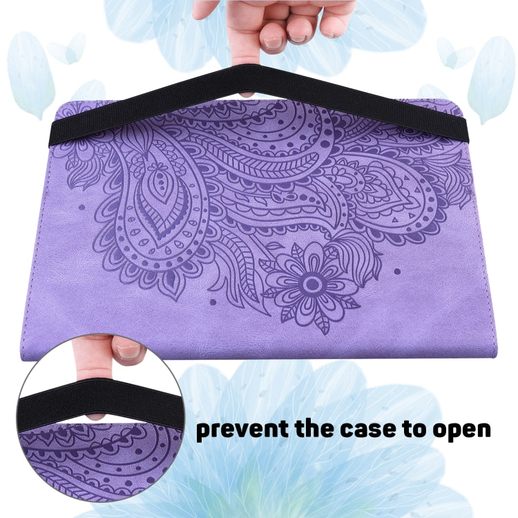 Para Xiaomi Pad 5 Pro / Pad 5 Papacock patrón en relieve TPU + PU Funda de cuero horizontal de la PU con soporte y ranuras para tarjetas y Función de desvanecimiento / desvanecimiento (púrpura)