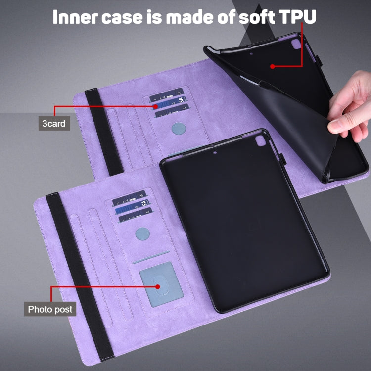 Para Xiaomi Pad 5 Pro / Pad 5 Papacock patrón en relieve TPU + PU Funda de cuero horizontal de la PU con soporte y ranuras para tarjetas y Función de desvanecimiento / desvanecimiento (púrpura)