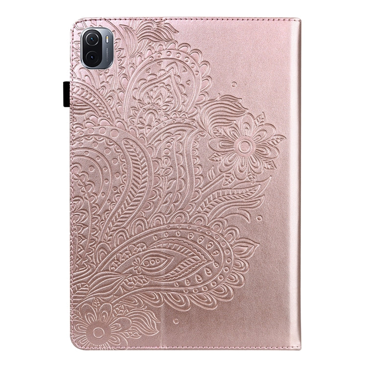 Para Xiaomi Pad 5 PRO / PAD 5 Peacock patrón en relieve TPU + PU Funda de cuero Horizontal Flip de PU con soporte y ranuras para tarjetas y Función de desvanecimiento / desvanecimiento (oro rosa)