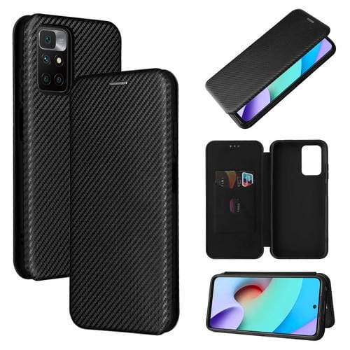 Textura de fibra de carbono Magnético Horizontal Flip TPU + PC + Funda de cuero PU con ranura para tarjeta para Xiaomi Redmi 10 (Negro)