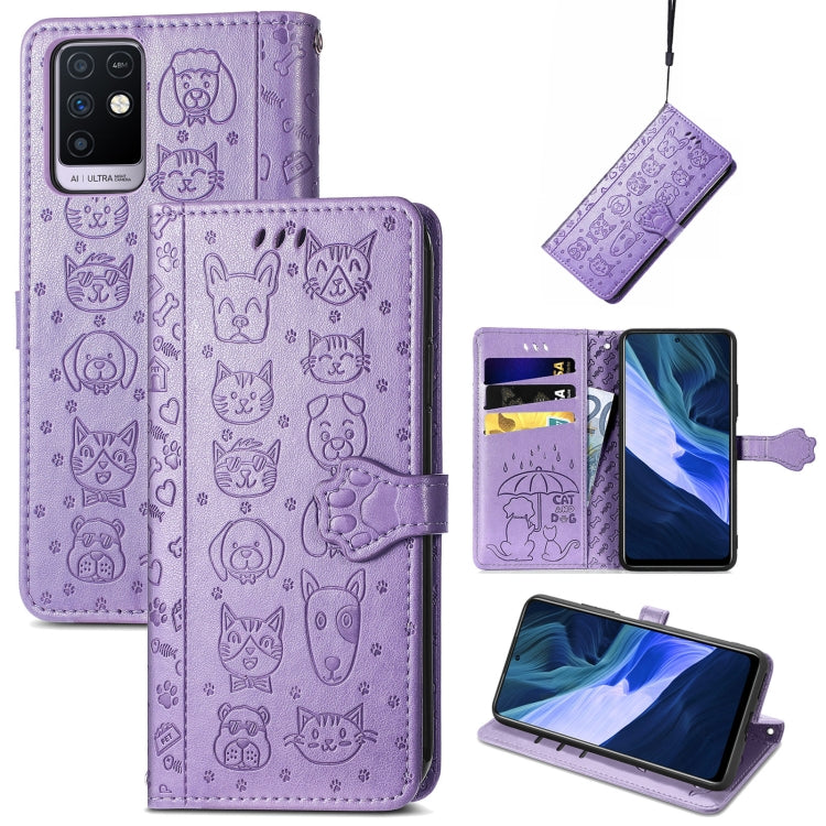 Funda Flip Infinix Note 10 con Estampado Gato y Perro, Soporte, Ranuras y Cordón (Púrpura)