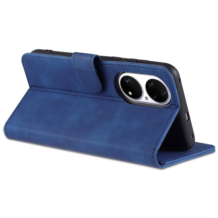 Para Huawei P50 AZNS Siente la piel de la piel de la piel de la piel de la carne de cuero horizontal con las ranuras y el soporte y la cartera (azul)