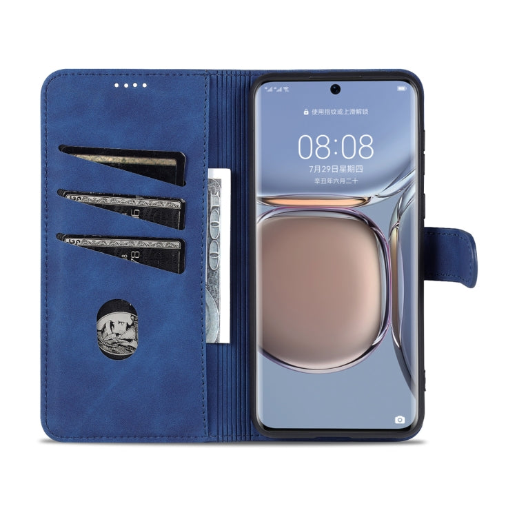 Para Huawei P50 AZNS Siente la piel de la piel de la piel de la piel de la carne de cuero horizontal con las ranuras y el soporte y la cartera (azul)