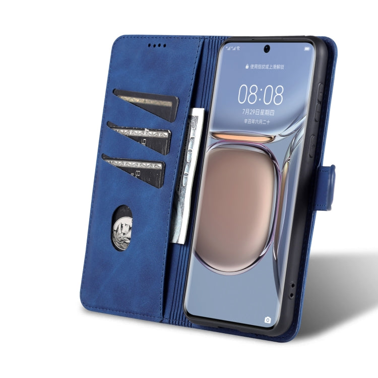 Para Huawei P50 AZNS Siente la piel de la piel de la piel de la piel de la carne de cuero horizontal con las ranuras y el soporte y la cartera (azul)