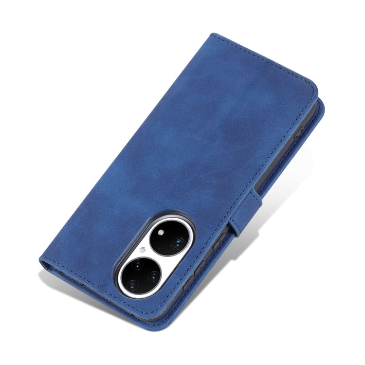 Para Huawei P50 AZNS Siente la piel de la piel de la piel de la piel de la carne de cuero horizontal con las ranuras y el soporte y la cartera (azul)