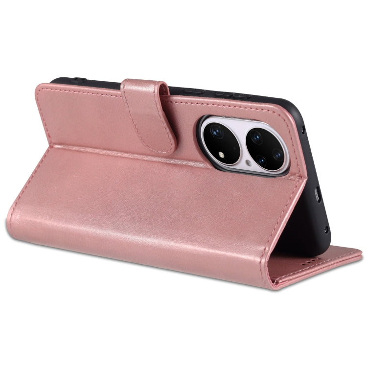 Para Huawei P50 Pro AZNS Siente la piel de la piel de la piel de la carne de cuero Horizontal Flip Funda con ranuras y soporte para tarjetas y billetera (oro rosa)