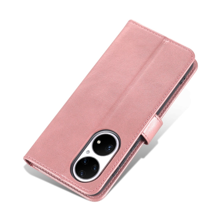 Para Huawei P50 Pro AZNS Siente la piel de la piel de la piel de la carne de cuero Horizontal Flip Funda con ranuras y soporte para tarjetas y billetera (oro rosa)