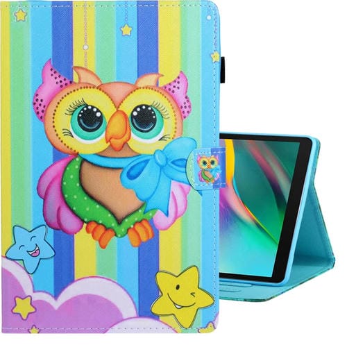 Estuche para Galaxy Tab A 8.0 (2019) T290 Cuero PU Tapa Horizontal Dibujo Coloreado Soporte Ranura para Tarjeta (Rainbow Owl)