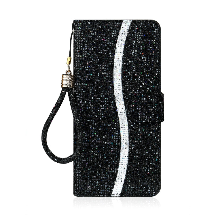 Para Sony Xperia 10 III Glitter Powder Horizontal Flip Funda de cuero con tragamonedas y soporte para tarjetas y cordón (negro)