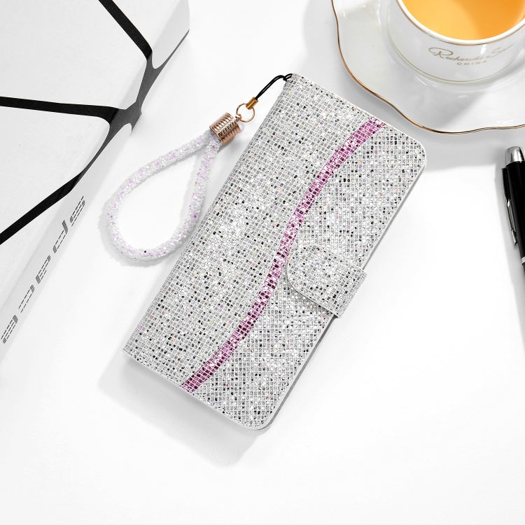 Para Sony Xperia 10 III Glitter Powder Horizontal Flip Funda de cuero con ranuras y soporte para tarjetas y cordón (Plata)