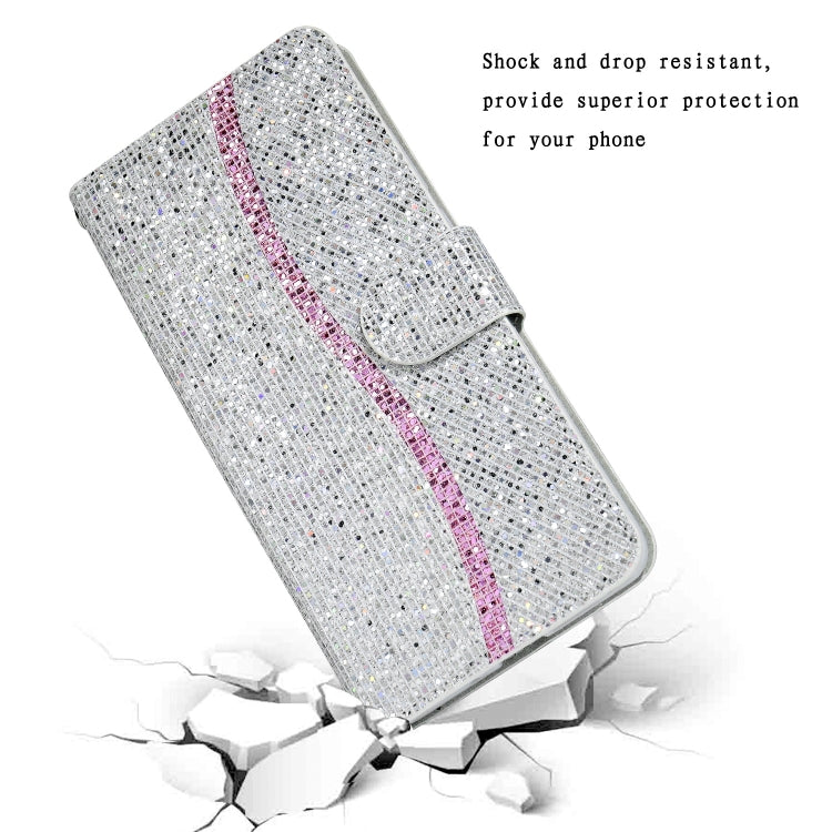 Para Sony Xperia 10 III Glitter Powder Horizontal Flip Funda de cuero con ranuras y soporte para tarjetas y cordón (Plata)