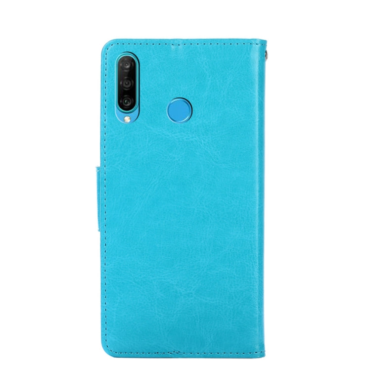Para Huawei P30 Lite Crystal Texture Horizontal Flip Funda de cuero con soporte y tragamonedas y billetera (azul claro)