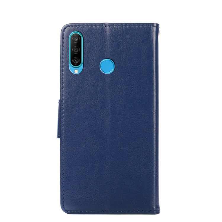 Para Huawei P30 Lite Crystal Texture Horizontal Flip Funda de cuero con soporte y tragamonedas y billetera (azul real)