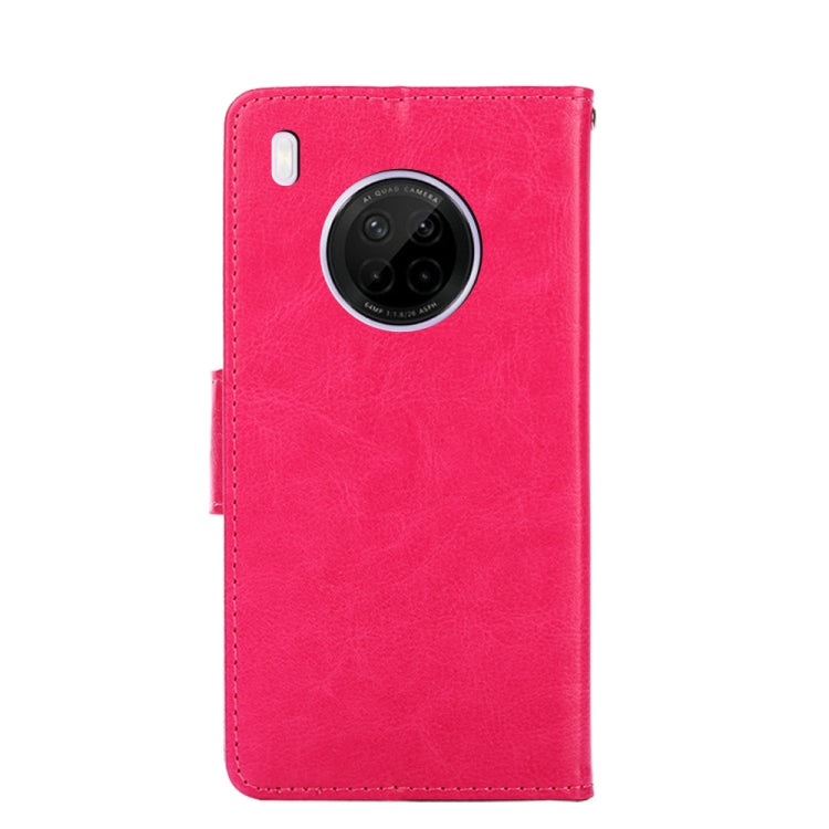 Para Huawei Y9A caja de cuero horizontal de la textura de cristal con soporte y tragamonedas y billetera (Rose Rojo)