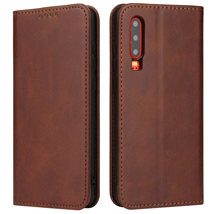 Para Huawei P30 TEXTURE TEXTURE MAGNETIC Horizontal Flip Funda de cuero con soporte y ranuras para tarjeta y billetera (marrón)