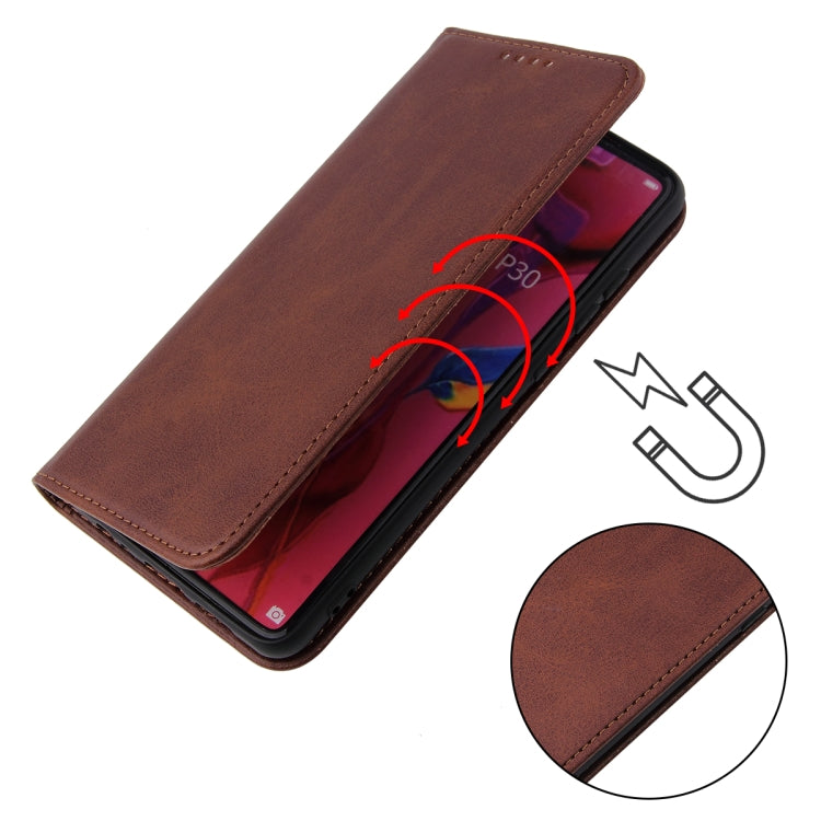 Para Huawei P30 TEXTURE TEXTURE MAGNETIC Horizontal Flip Funda de cuero con soporte y ranuras para tarjeta y billetera (marrón)
