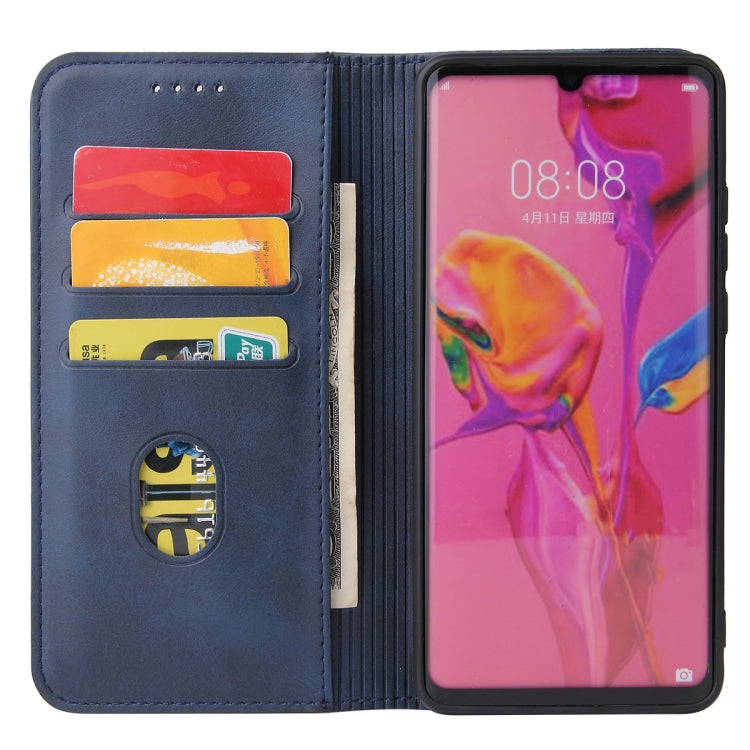 Para Huawei P30 Calf Texture Horizontal Flip Funda de cuero con soporte y ranuras para tarjetas y billetera (azul)